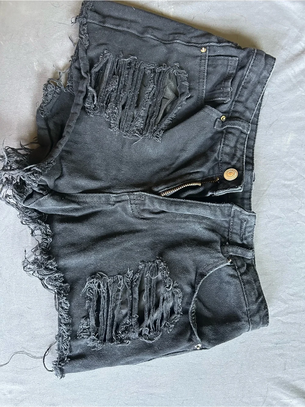 SHEIN Black Distressed Frayed Denim Shorts